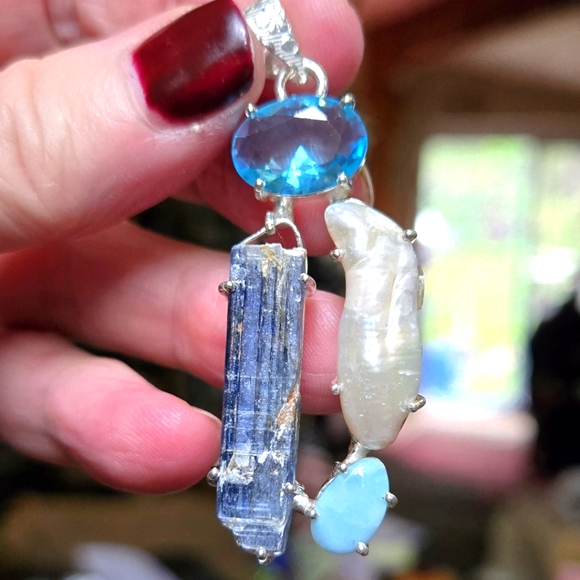 Natural Kharma by Avelon Jewelry - Topaz kyanite pearl & larimar sterling silver pendant